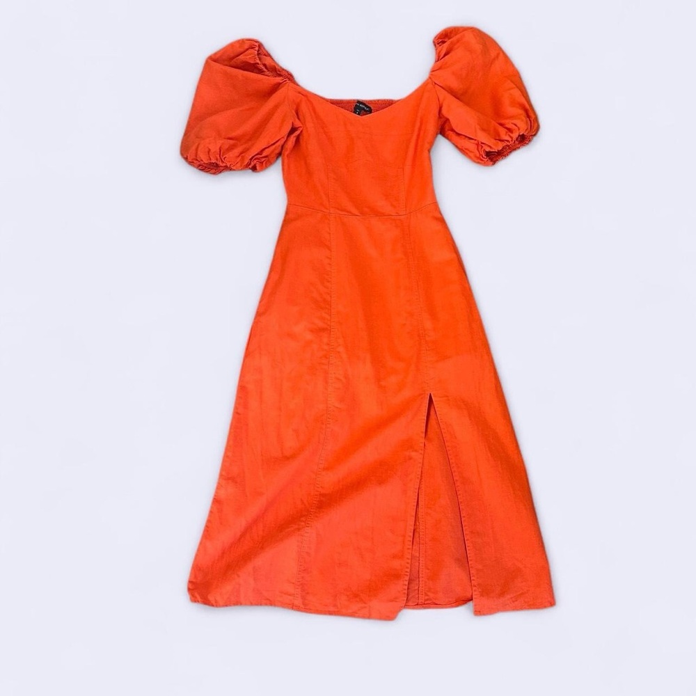 Banana Republic Orange Puff Sleeve Midi Dress